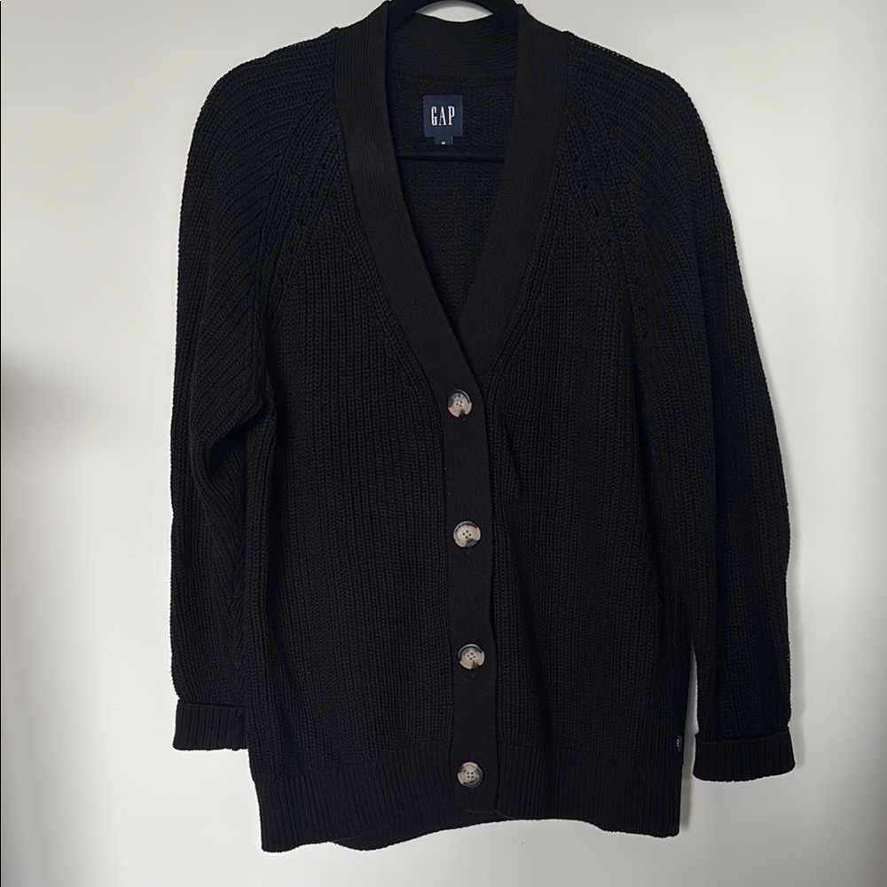 GAP Classic Black Button-Up Relaxed Fit Cardigan